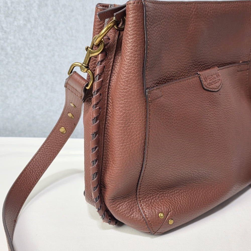 American Leather Co Luca Triple Entry Crossbody Purse Brown - Picture 6 of 16